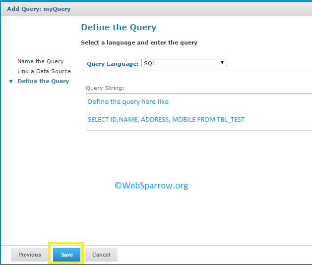 How to define query in JasperReports Server