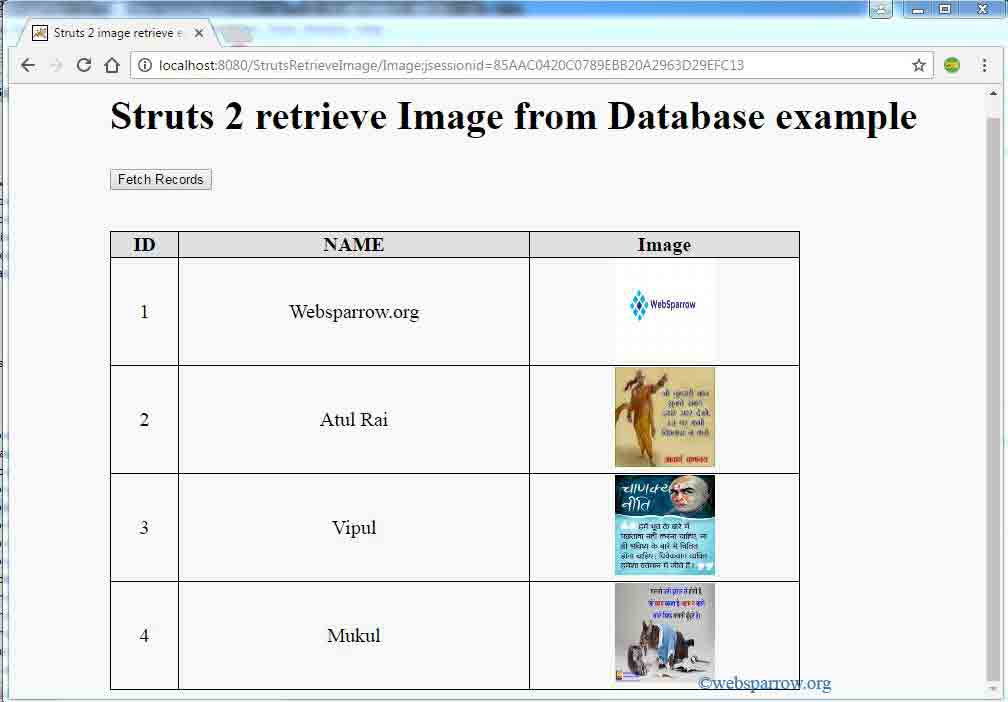 How to display Image in JSP from database using Struts 2