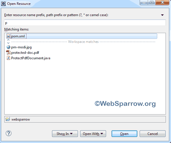 How to search Java, JSP file in Eclipse IDE?