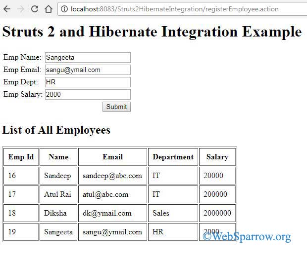 Struts 2 and Hibernate Integration Example- XML based