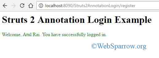 Struts 2 Annotation Login Example