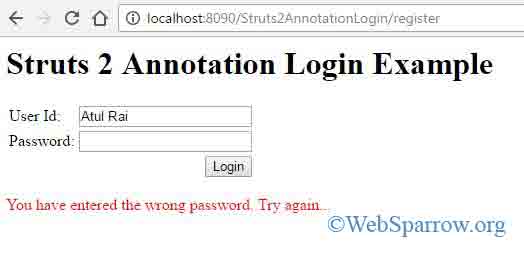 Struts 2 Annotation Login Example