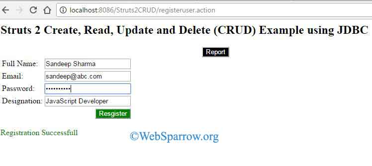 Struts 2 Create, Read, Update and Delete (CRUD) Example using JDBC