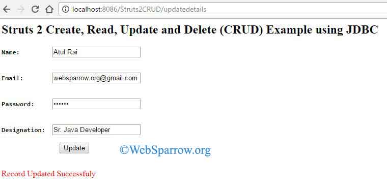 Struts 2 Create, Read, Update and Delete (CRUD) Example using JDBC