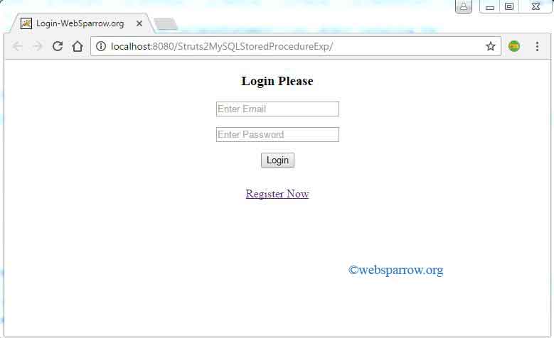 Struts 2 Login Example using MySQL database Stored Procedure