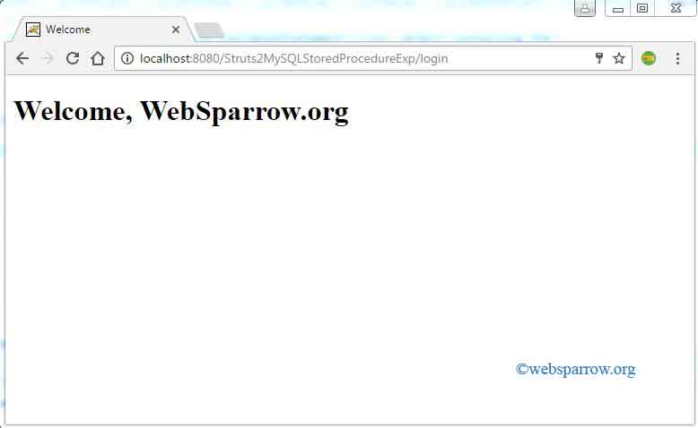 Struts 2 Login Example using MySQL database Stored Procedure
