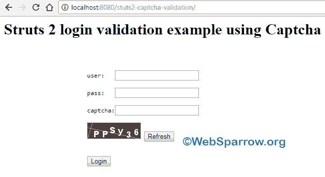 Struts 2 login validation example using CAPTCHA