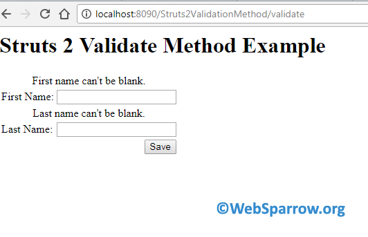 Struts 2 Validation Example using Validate Method and XML File