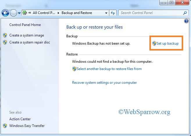 How to create backup in Windows 7?