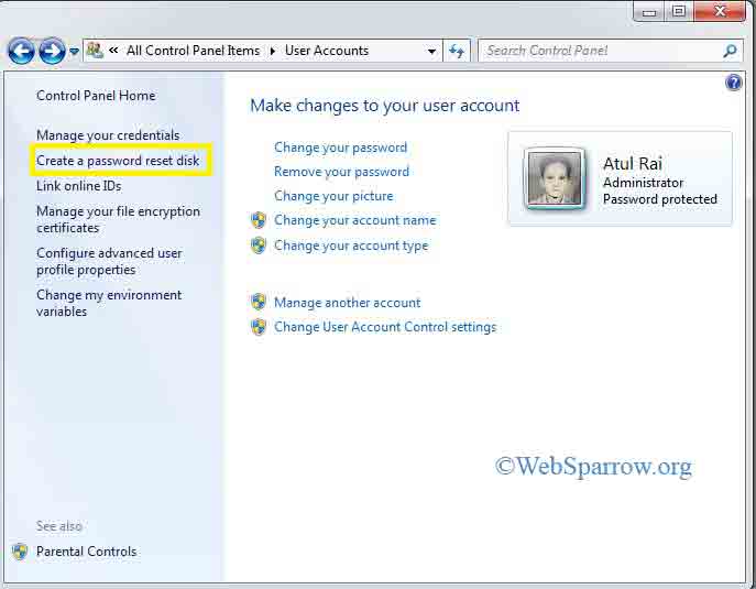 How to create Password Reset Disk for Windows 7?