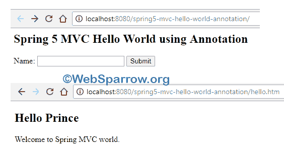 Spring 5 MVC Hello World using Annotation