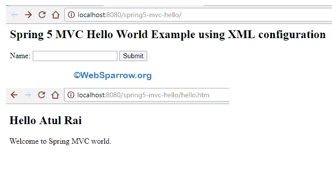 Spring 5 MVC Hello World using XML configuration
