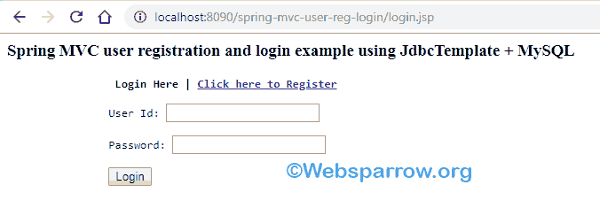 Spring MVC user registration and login example using JdbcTemplate + MySQL