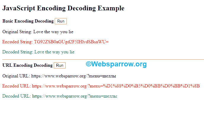 JavaScript Base64 and URL Encoding Decoding Example