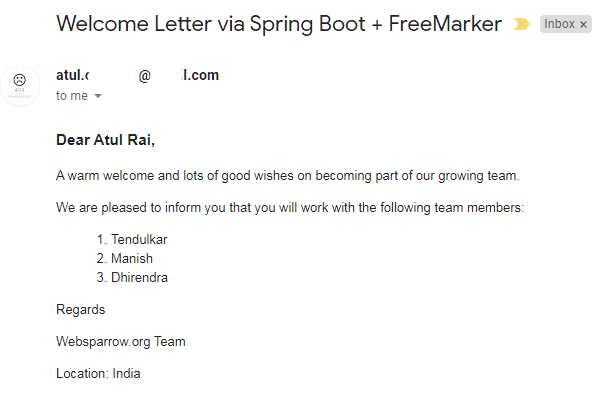 Spring Boot- Send email using FreeMarker: output