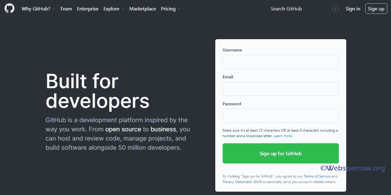 Websparrow- Free GitHub Account Sign Up