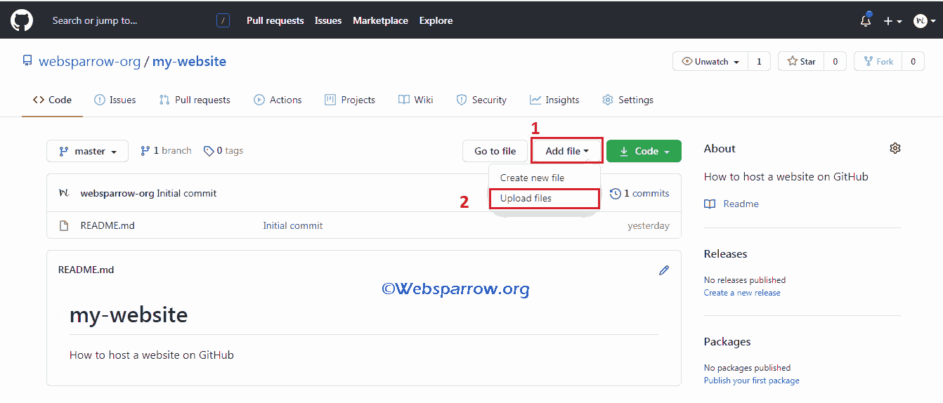 Websparrow- GitHub GUI to upload files