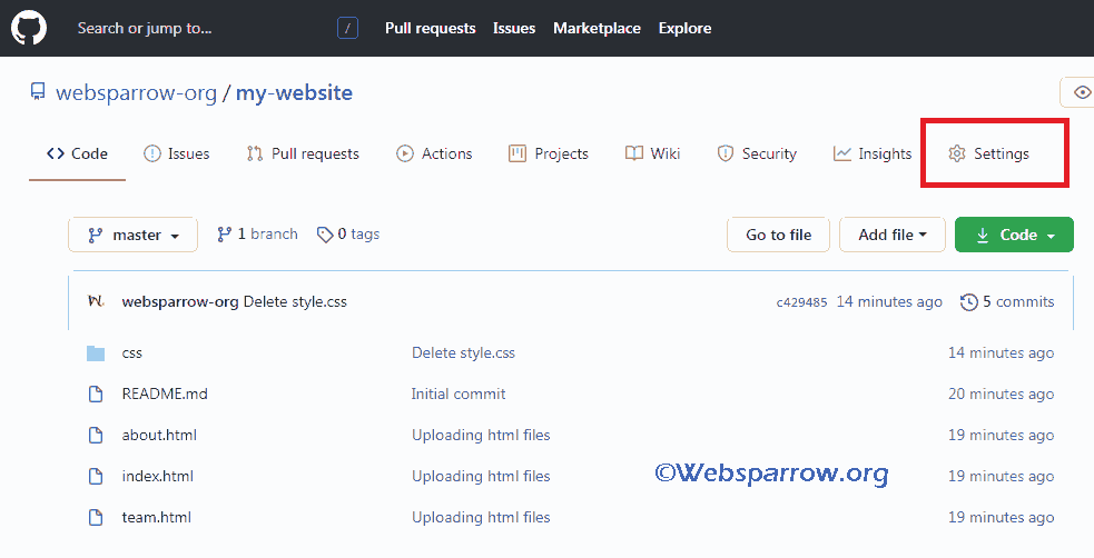 Websparrow- GitHub repository settings