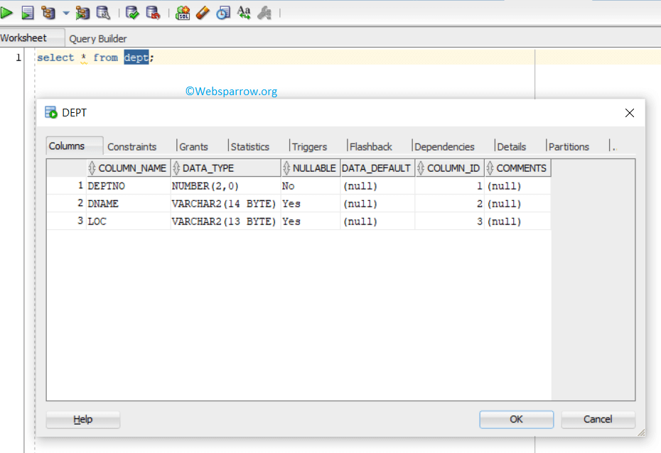 SQL Developer Shortcut Keys to open object or table details