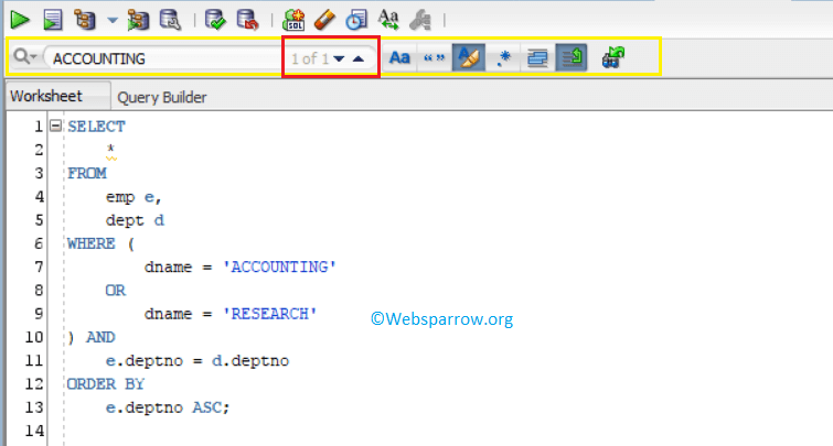 SQL Developer Shortcut Keys to search within the worksheet