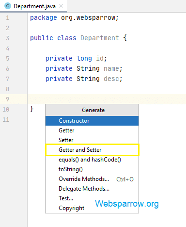 IntelliJ IDEA- Generate Getter & Setter Shortcut Keys