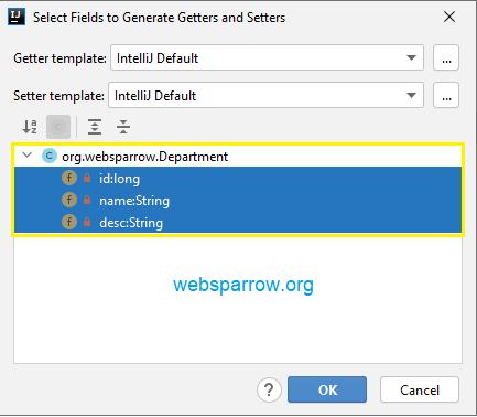 Select fields to generate Getters and Setters- IntelliJ IDEA