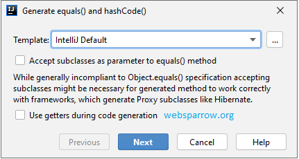 IntelliJ IDEA template for equals() and hashCode()