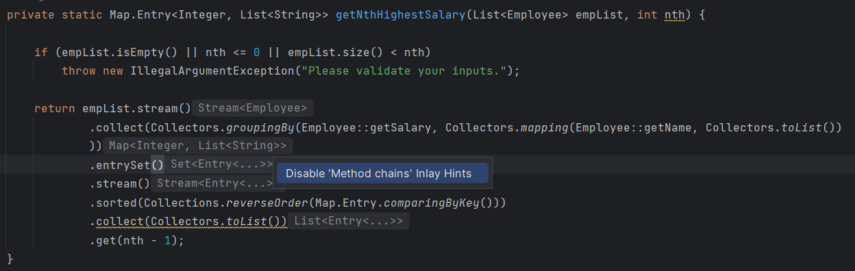 Disable Method Chains Inlay Hints